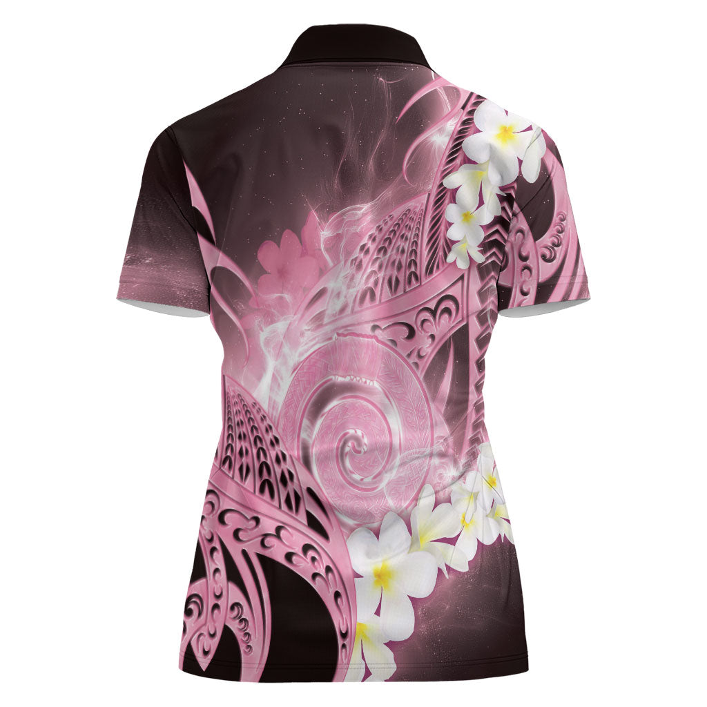 Piko Hawaiian Women Polo Shirt Pink Galaxy Spiral Plumeria Tribal Patterns