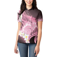 Piko Hawaiian Women Polo Shirt Pink Galaxy Spiral Plumeria Tribal Patterns