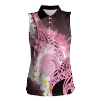 Piko Hawaiian Women Sleeveless Polo Shirt Pink Galaxy Spiral Plumeria Tribal Patterns