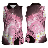 Piko Hawaiian Women Sleeveless Polo Shirt Pink Galaxy Spiral Plumeria Tribal Patterns