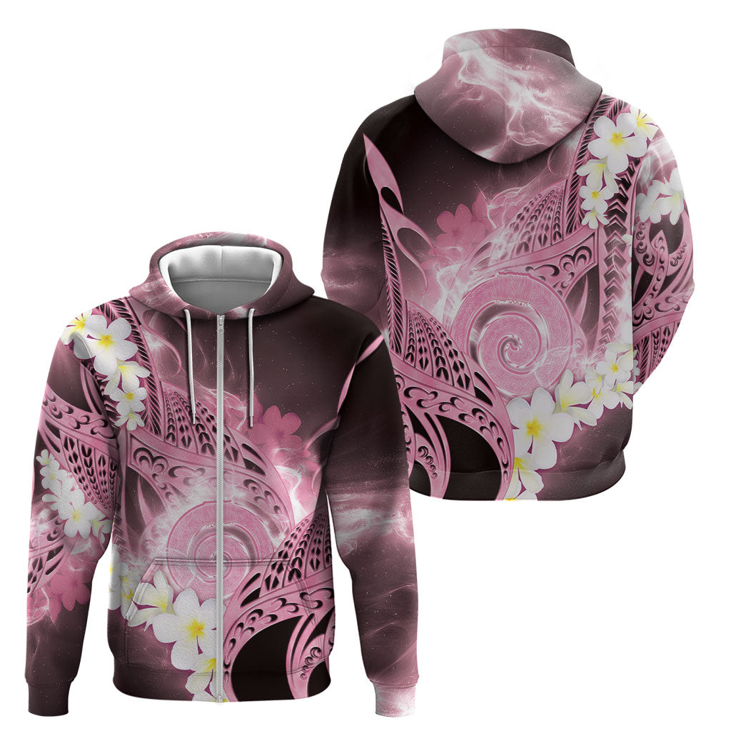 Piko Hawaiian Zip Hoodie Pink Galaxy Spiral Plumeria Tribal Patterns