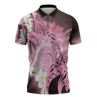 Piko Hawaiian Zipper Polo Shirt Pink Galaxy Spiral Plumeria Tribal Patterns