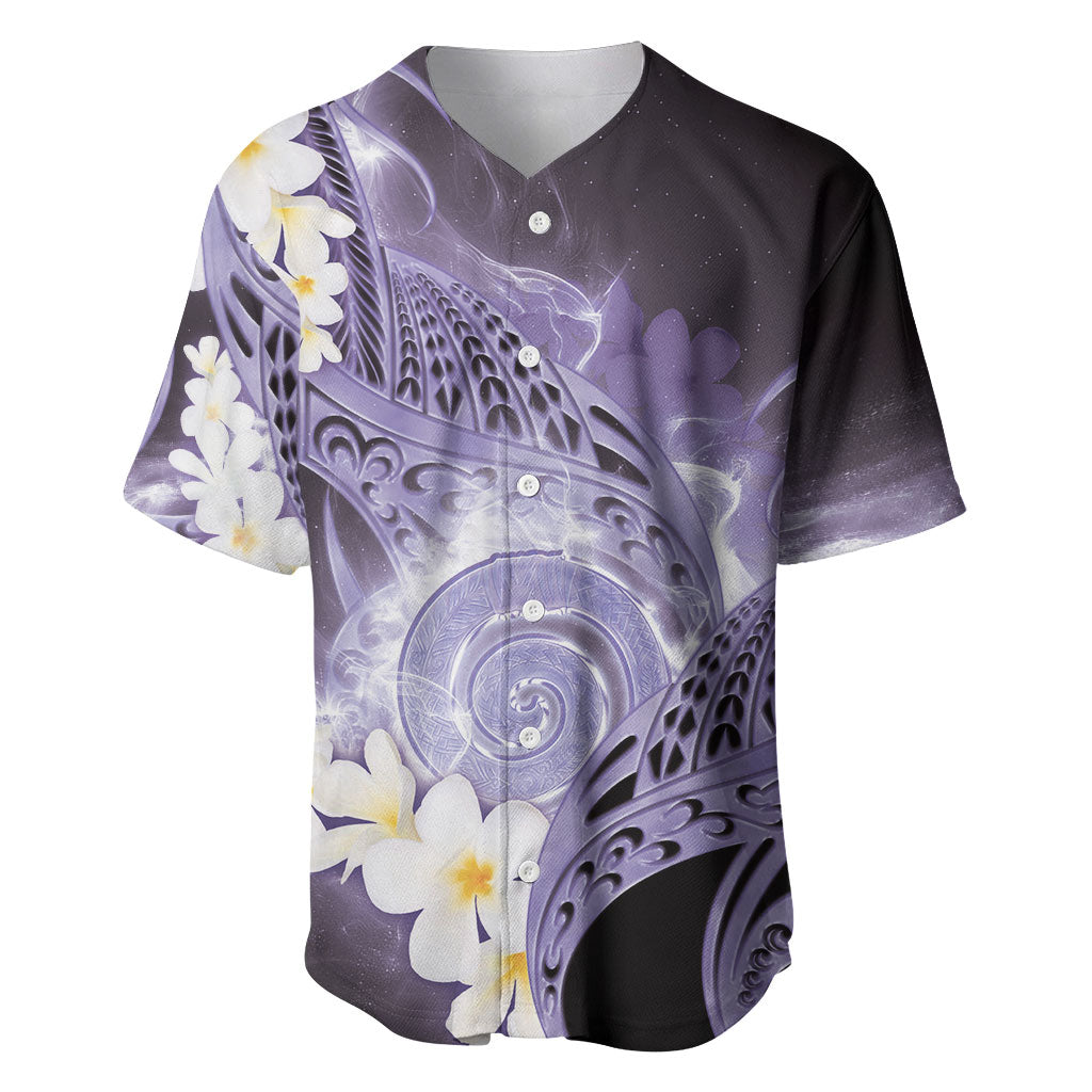 Piko Hawaiian Baseball Jersey Purple Galaxy Spiral Plumeria Tribal Patterns