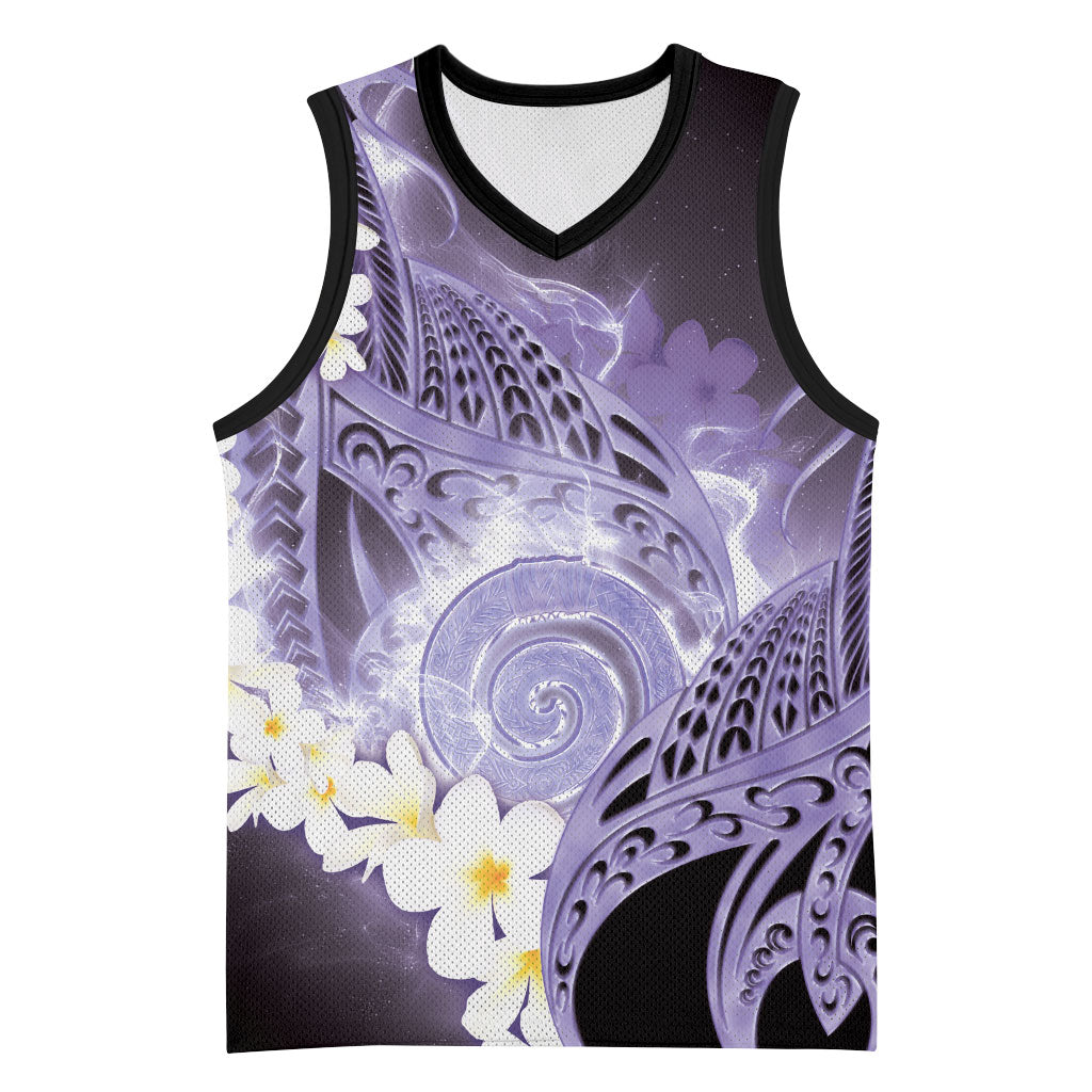 Piko Hawaiian Basketball Jersey Purple Galaxy Spiral Plumeria Tribal Patterns