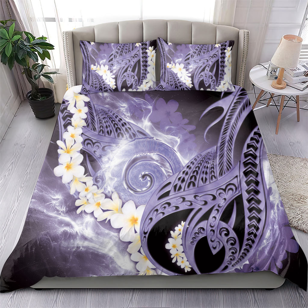 Piko Hawaiian Bedding Set Purple Galaxy Spiral Plumeria Tribal Patterns
