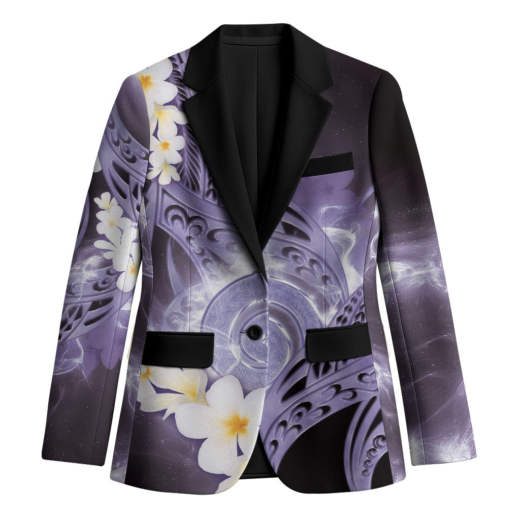 Piko Hawaiian Blazer Purple Galaxy Spiral Plumeria Tribal Patterns