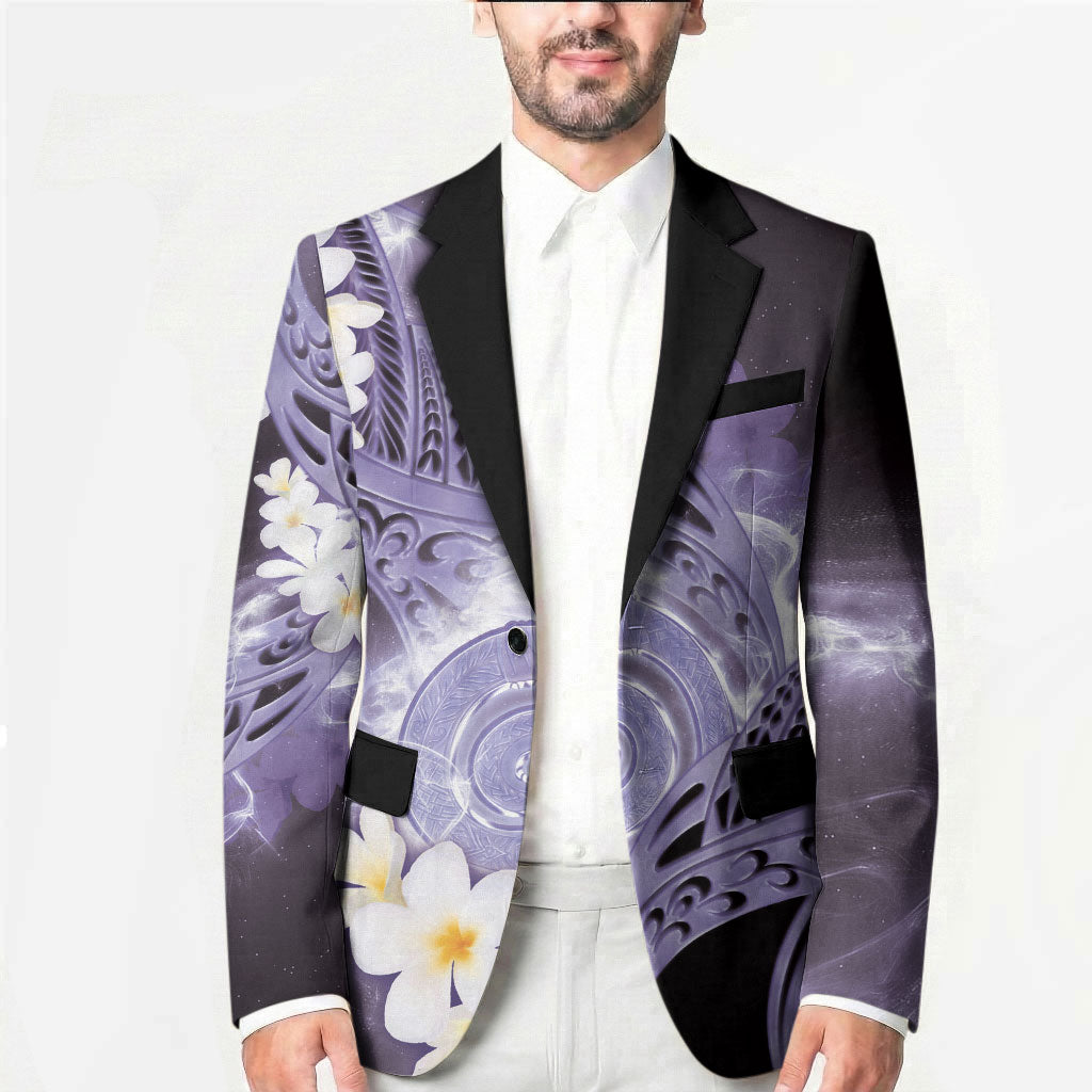 Piko Hawaiian Blazer Purple Galaxy Spiral Plumeria Tribal Patterns