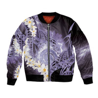Piko Hawaiian Bomber Jacket Purple Galaxy Spiral Plumeria Tribal Patterns