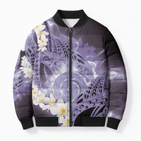 Piko Hawaiian Bomber Puffer Jacket Purple Galaxy Spiral Plumeria Tribal Patterns