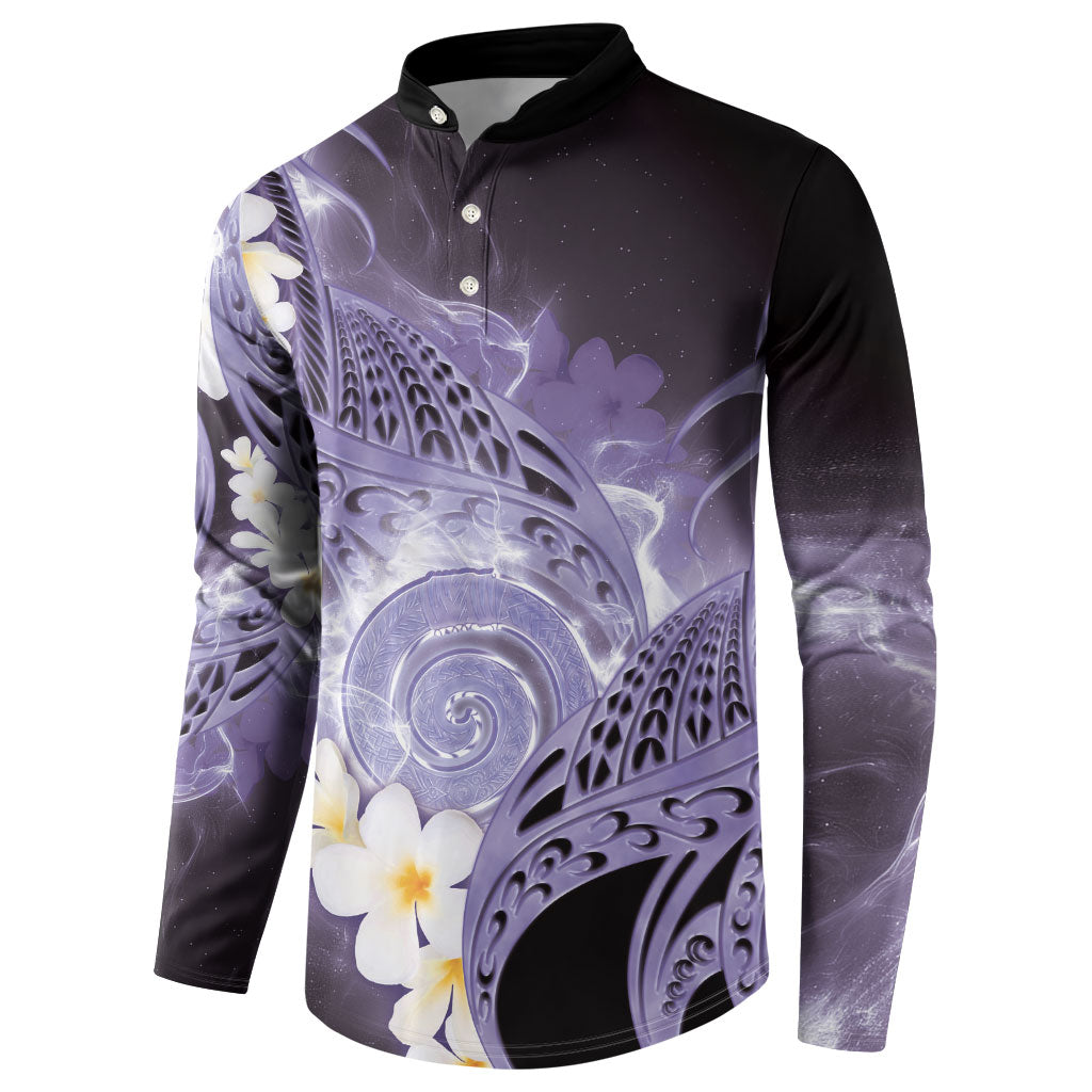 Piko Hawaiian Button Sweatshirt Purple Galaxy Spiral Plumeria Tribal Patterns