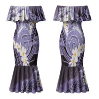 Piko Hawaiian Couples Matching Mermaid Dress and Long Sleeve Button Shirt Purple Galaxy Spiral Plumeria Tribal Patterns