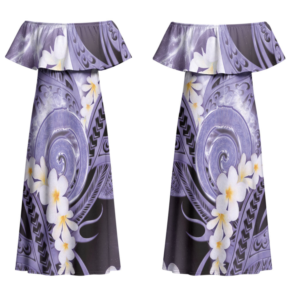 Piko Hawaiian Couples Matching Off Shoulder Maxi Dress and Hawaiian Shirt Purple Galaxy Spiral Plumeria Tribal Patterns