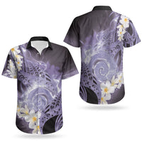 Piko Hawaiian Couples Matching Puletasi and Hawaiian Shirt Purple Galaxy Spiral Plumeria Tribal Patterns
