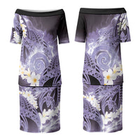 Piko Hawaiian Couples Matching Puletasi and Long Sleeve Button Shirt Purple Galaxy Spiral Plumeria Tribal Patterns