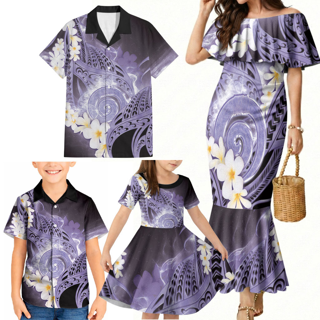 Piko Hawaiian Family Matching Mermaid Dress and Hawaiian Shirt Purple Galaxy Spiral Plumeria Tribal Patterns DT05 - Polynesian Pride
