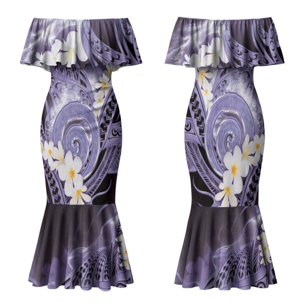 Piko Hawaiian Family Matching Mermaid Dress and Hawaiian Shirt Purple Galaxy Spiral Plumeria Tribal Patterns
