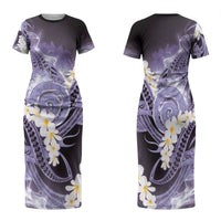 Piko Hawaiian Family Matching Short Sleeve Bodycon Dress and Hawaiian Shirt Purple Galaxy Spiral Plumeria Tribal Patterns