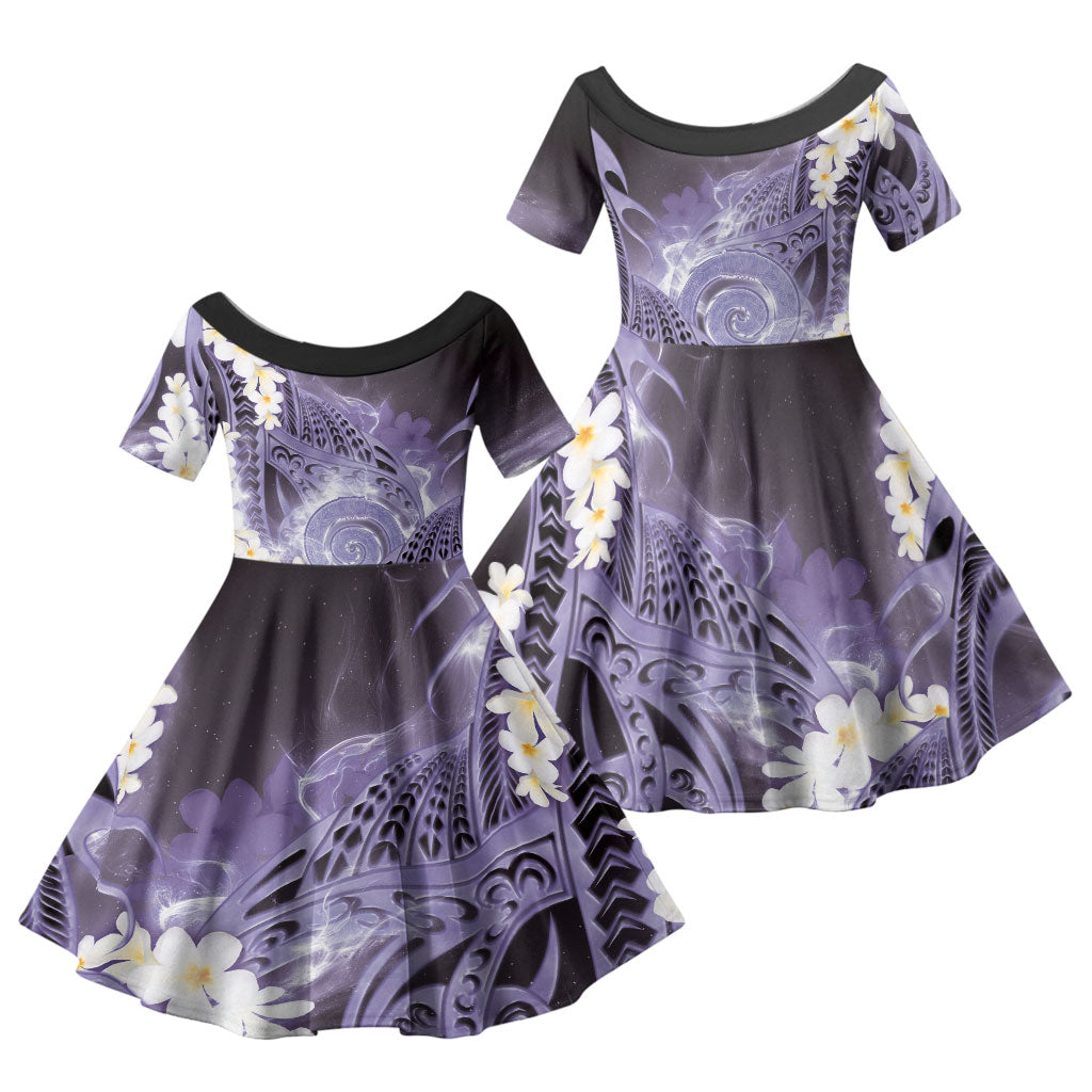 Piko Hawaiian Family Matching Summer Maxi Dress and Hawaiian Shirt Purple Galaxy Spiral Plumeria Tribal Patterns