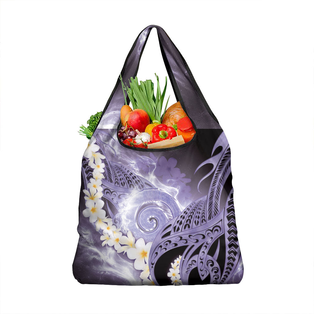 Piko Hawaiian Grocery Bag Purple Galaxy Spiral Plumeria Tribal Patterns