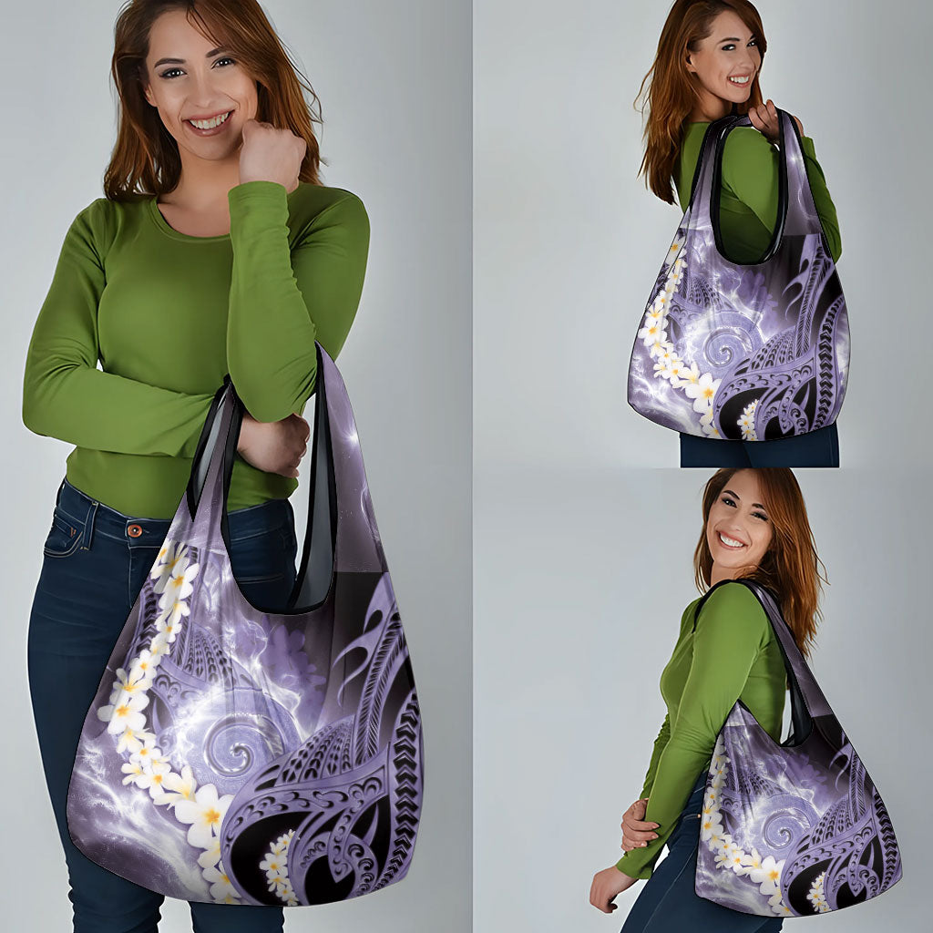 Piko Hawaiian Grocery Bag Purple Galaxy Spiral Plumeria Tribal Patterns