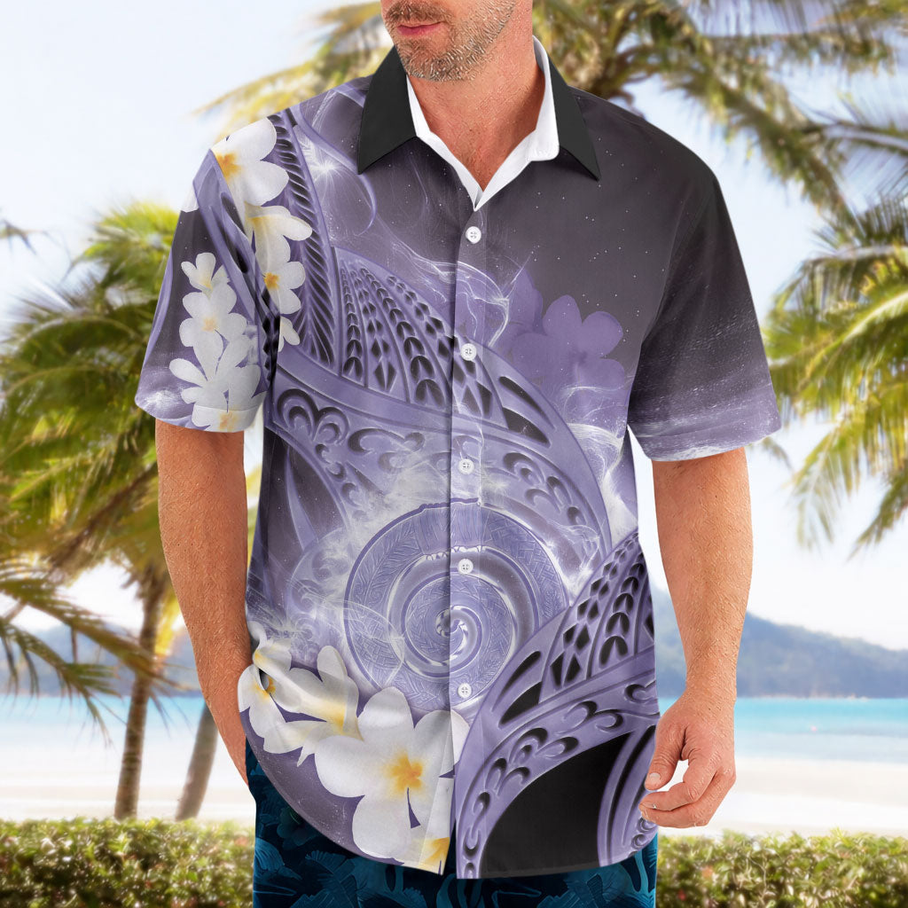 Piko Hawaiian Hawaiian Shirt Purple Galaxy Spiral Plumeria Tribal Patterns