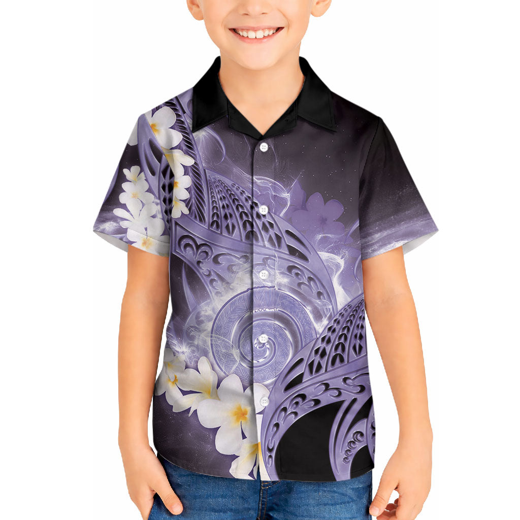 Piko Hawaiian Hawaiian Shirt Purple Galaxy Spiral Plumeria Tribal Patterns