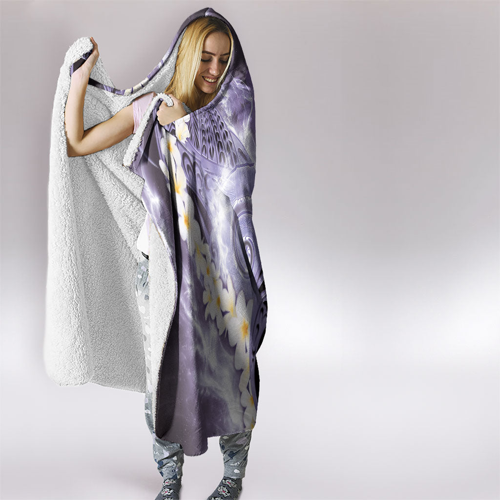 Piko Hawaiian Hooded Blanket Purple Galaxy Spiral Plumeria Tribal Patterns