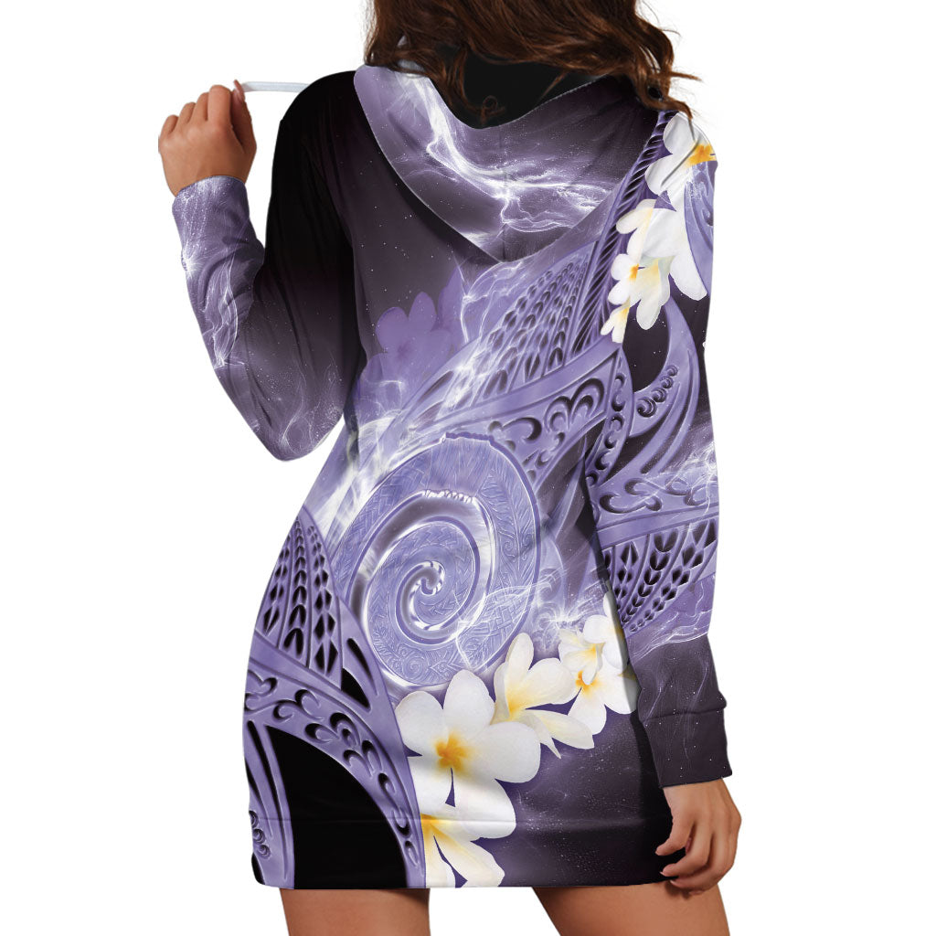 Piko Hawaiian Hoodie Dress Purple Galaxy Spiral Plumeria Tribal Patterns