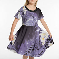 Piko Hawaiian Kid Short Sleeve Dress Purple Galaxy Spiral Plumeria Tribal Patterns