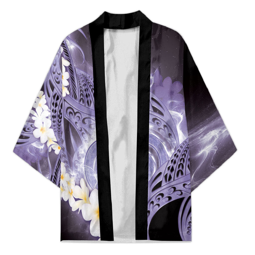 Piko Hawaiian Kimono Purple Galaxy Spiral Plumeria Tribal Patterns