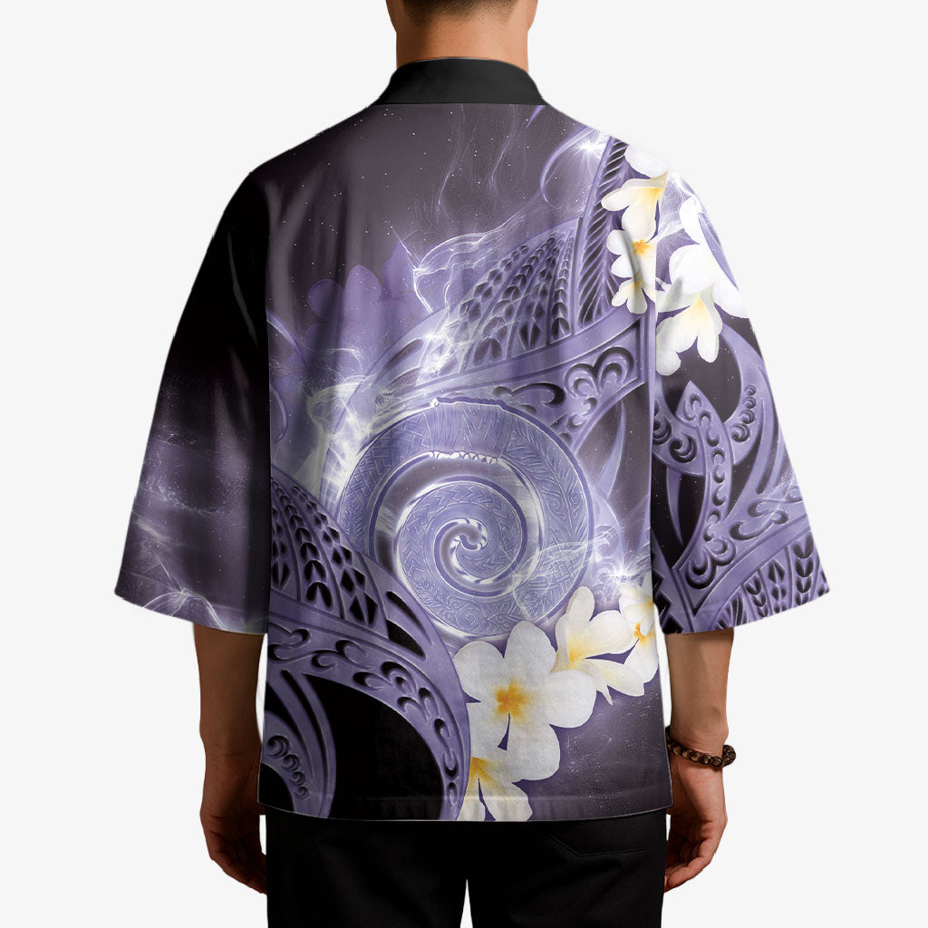 Piko Hawaiian Kimono Purple Galaxy Spiral Plumeria Tribal Patterns