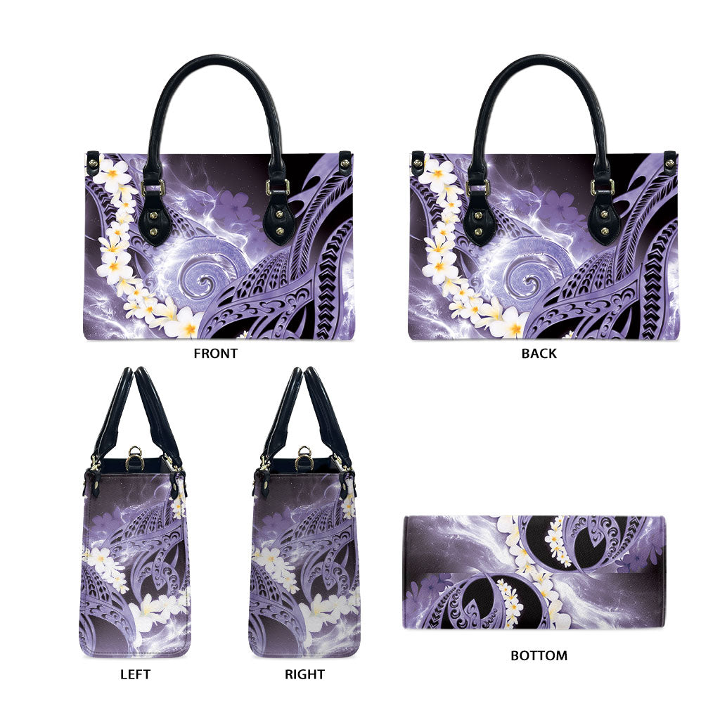 Piko Hawaiian Leather Bag Purple Galaxy Spiral Plumeria Tribal Patterns