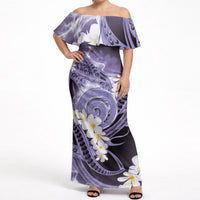 Piko Hawaiian Off Shoulder Maxi Dress Purple Galaxy Spiral Plumeria Tribal Patterns