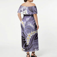 Piko Hawaiian Off Shoulder Maxi Dress Purple Galaxy Spiral Plumeria Tribal Patterns