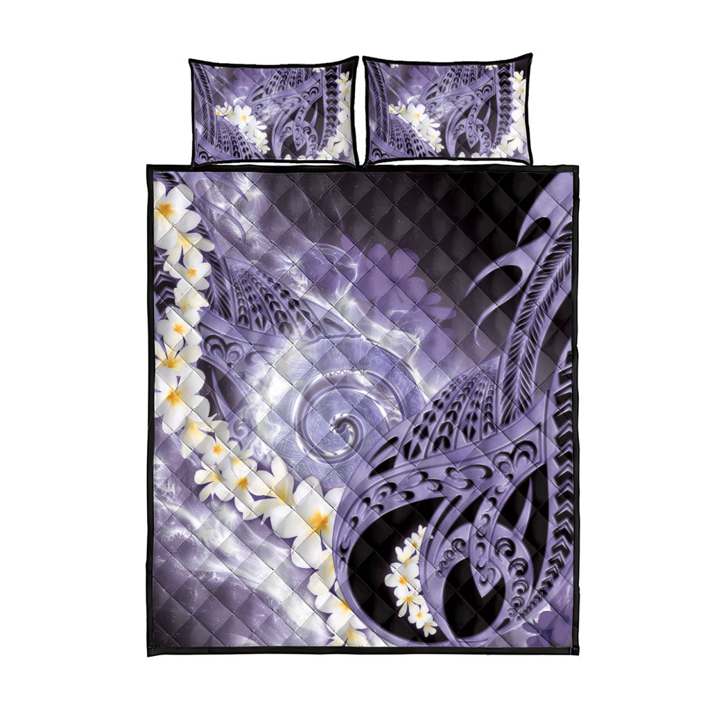 Piko Hawaiian Quilt Bed Set Purple Galaxy Spiral Plumeria Tribal Patterns