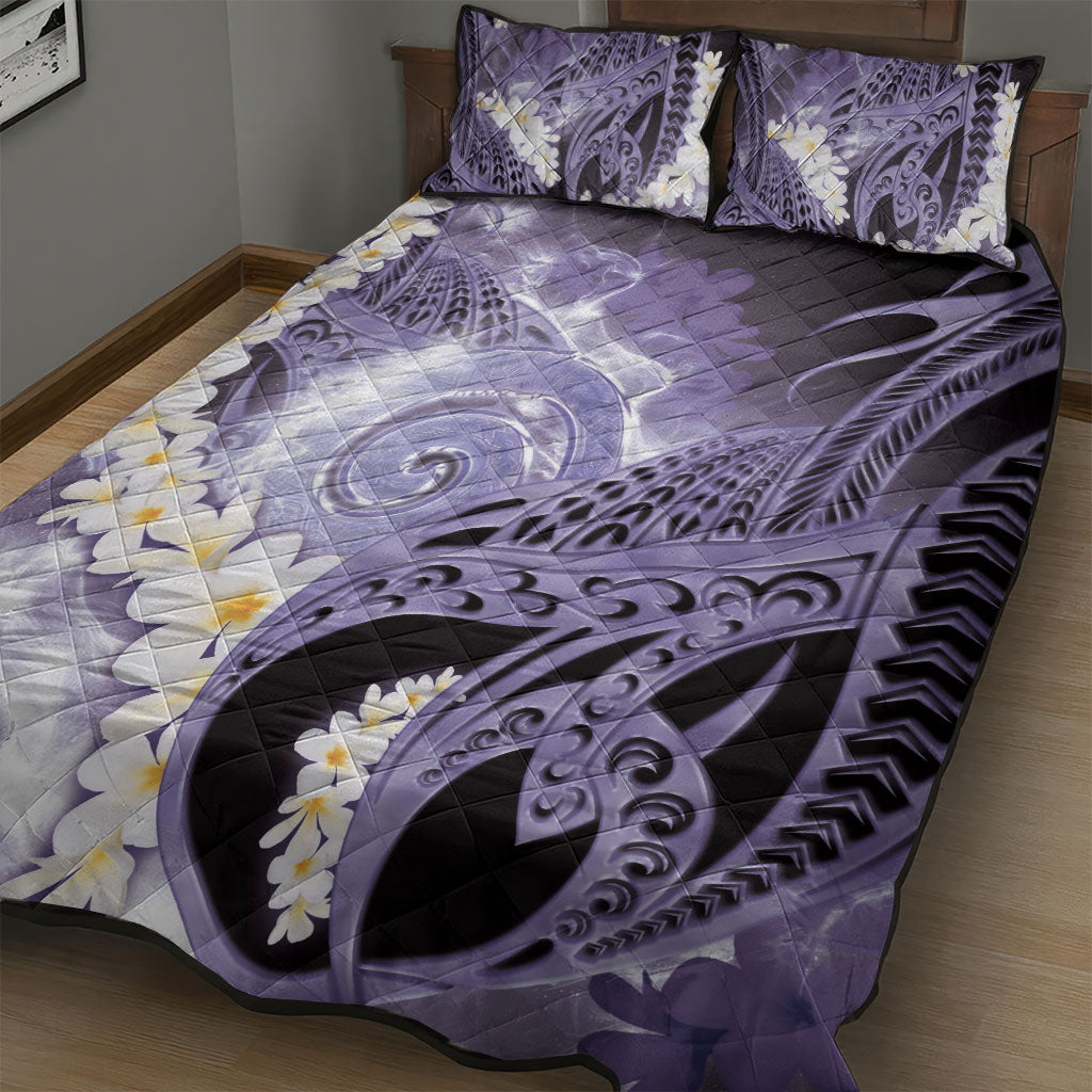 Piko Hawaiian Quilt Bed Set Purple Galaxy Spiral Plumeria Tribal Patterns