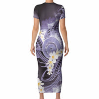 Piko Hawaiian Short Sleeve Bodycon Dress Purple Galaxy Spiral Plumeria Tribal Patterns