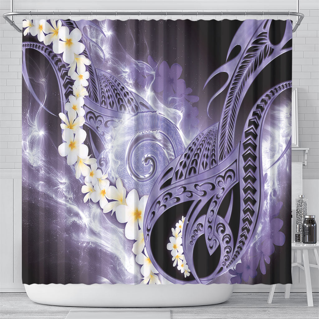 Piko Hawaiian Shower Curtain Purple Galaxy Spiral Plumeria Tribal Patterns