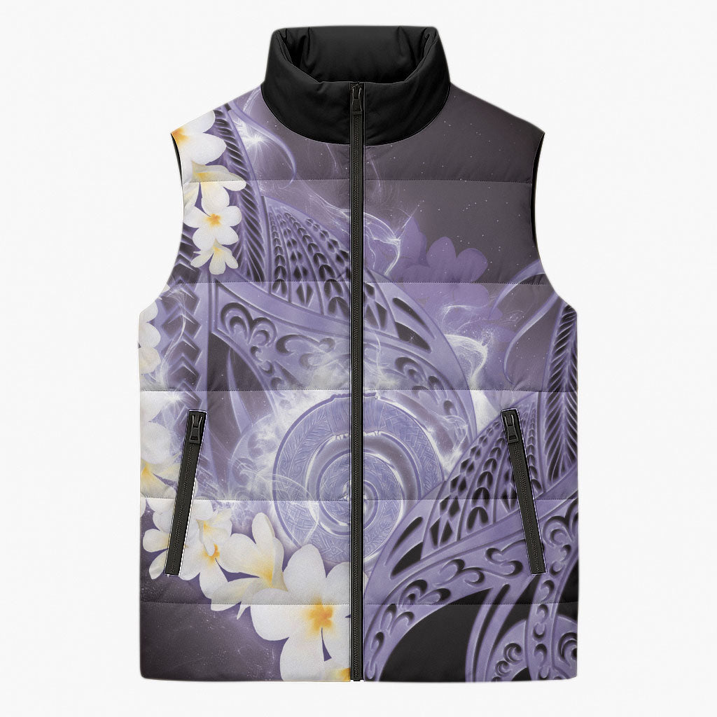 Piko Hawaiian Sleeveless Puffer Jacket Purple Galaxy Spiral Plumeria Tribal Patterns