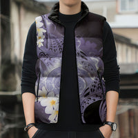 Piko Hawaiian Sleeveless Puffer Jacket Purple Galaxy Spiral Plumeria Tribal Patterns