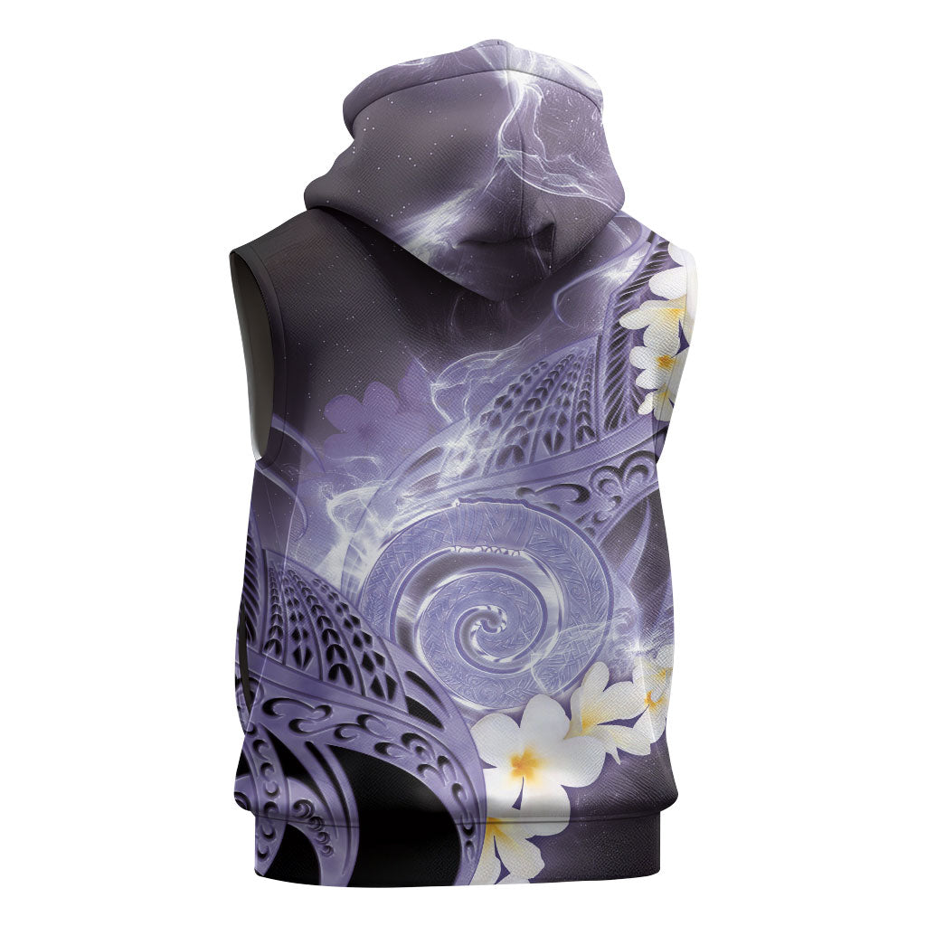 Piko Hawaiian Sleeveless Zip Hoodie Purple Galaxy Spiral Plumeria Tribal Patterns
