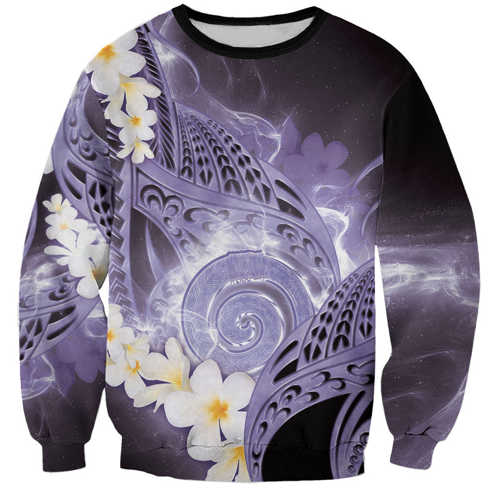 Piko Hawaiian Sweatshirt Purple Galaxy Spiral Plumeria Tribal Patterns