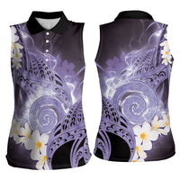 Piko Hawaiian Women Sleeveless Polo Shirt Purple Galaxy Spiral Plumeria Tribal Patterns