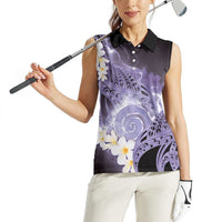 Piko Hawaiian Women Sleeveless Polo Shirt Purple Galaxy Spiral Plumeria Tribal Patterns