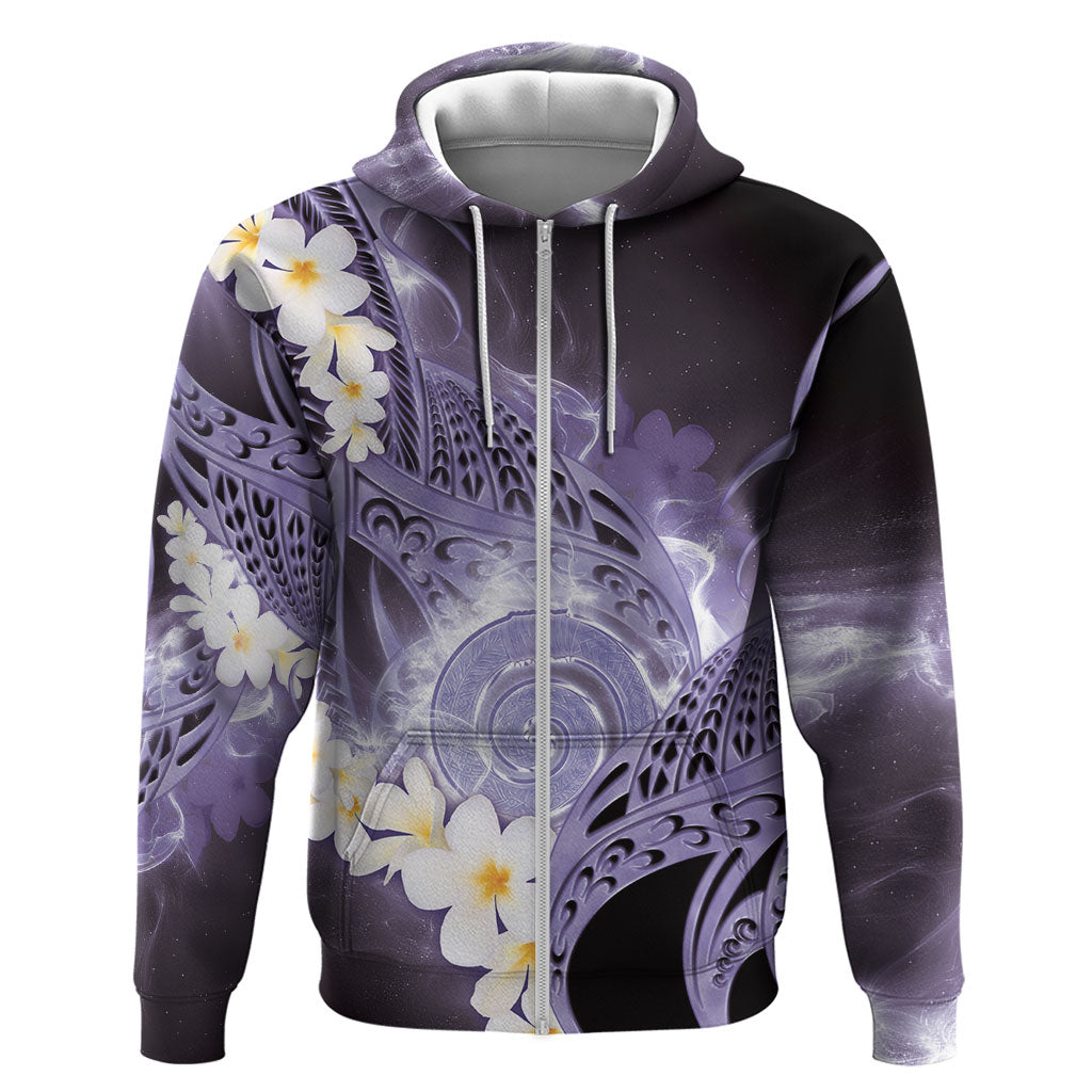 Piko Hawaiian Zip Hoodie Purple Galaxy Spiral Plumeria Tribal Patterns