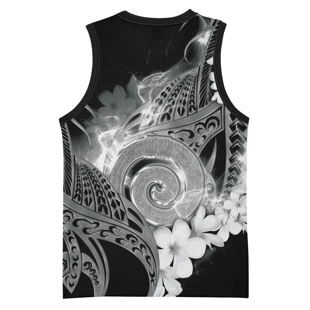 Piko Hawaiian Basketball Jersey Monochrome Galaxy Spiral Plumeria Tribal Patterns