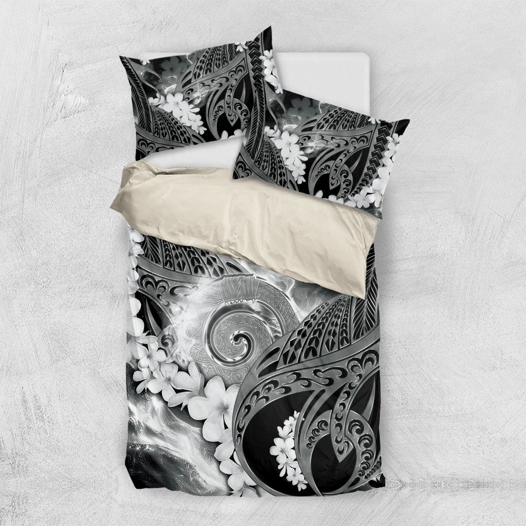 Piko Hawaiian Bedding Set Monochrome Galaxy Spiral Plumeria Tribal Patterns