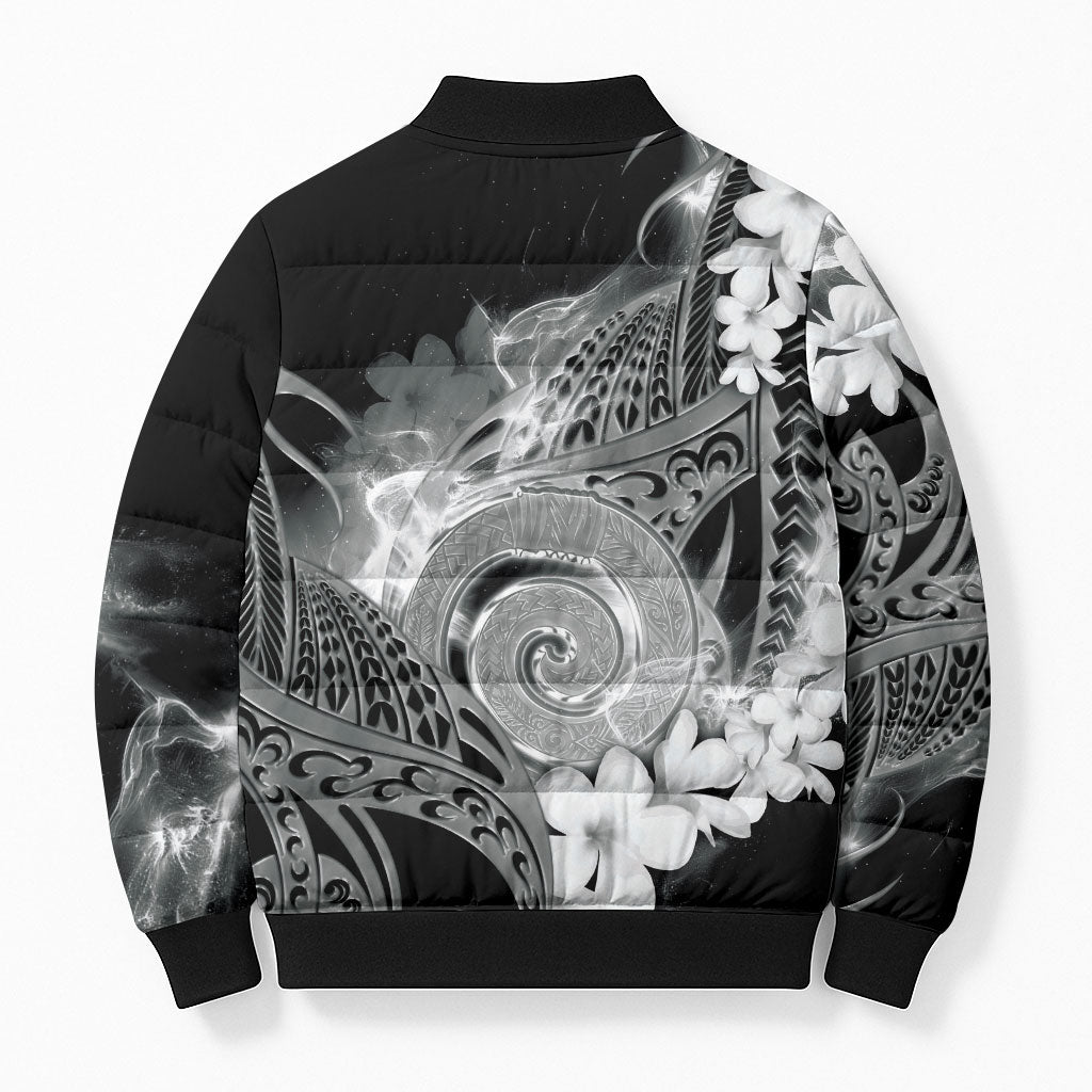 Piko Hawaiian Bomber Puffer Jacket Monochrome Galaxy Spiral Plumeria Tribal Patterns