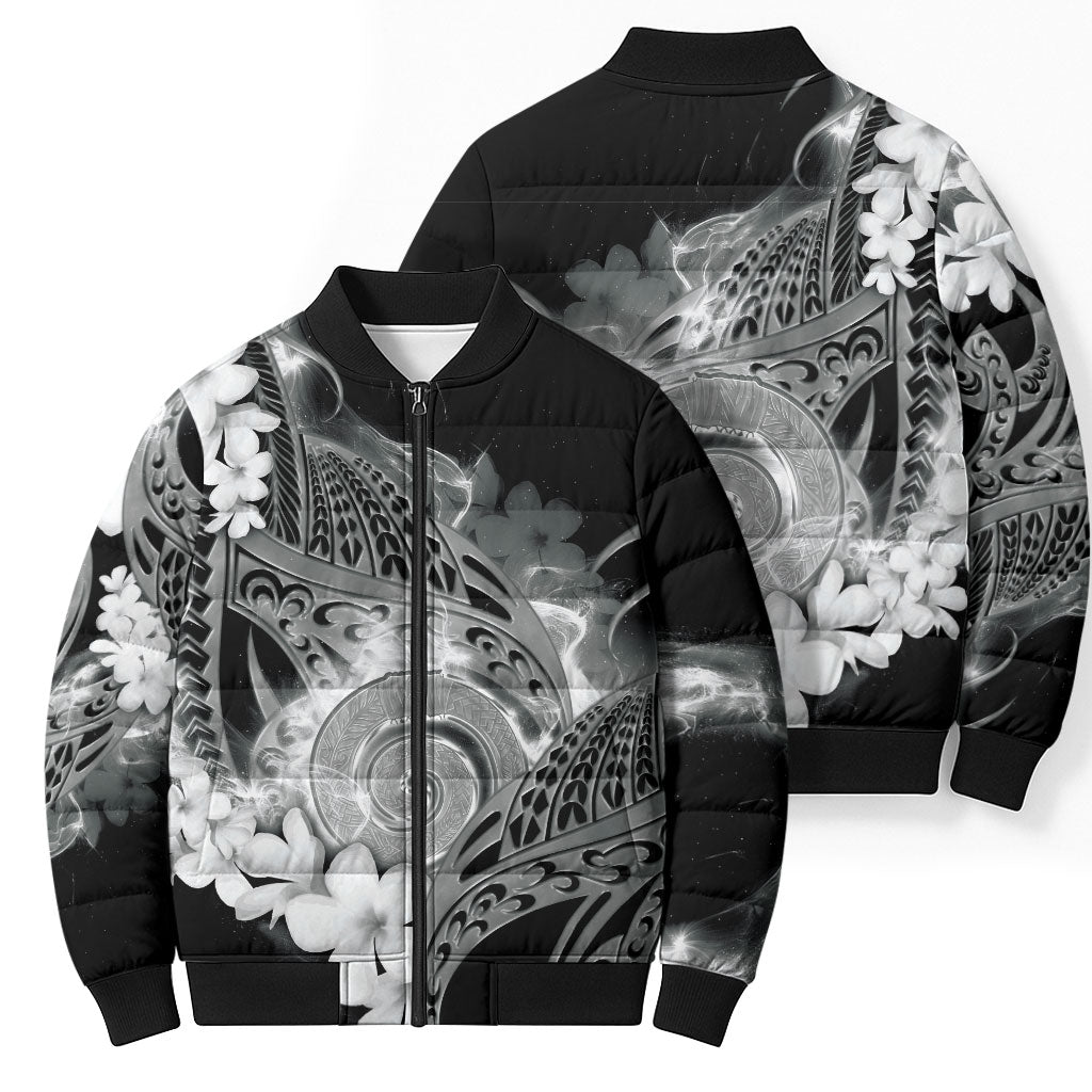 Piko Hawaiian Bomber Puffer Jacket Monochrome Galaxy Spiral Plumeria Tribal Patterns
