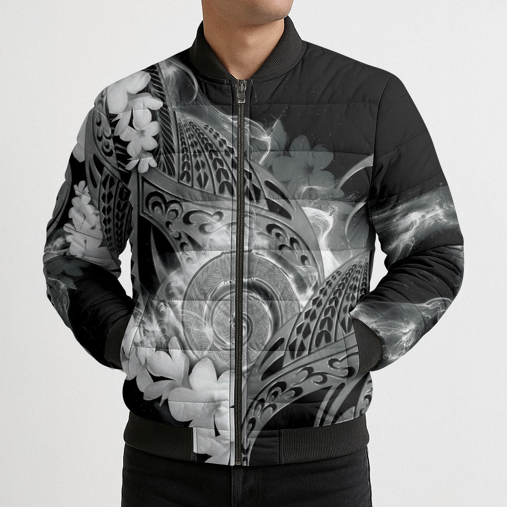 Piko Hawaiian Bomber Puffer Jacket Monochrome Galaxy Spiral Plumeria Tribal Patterns